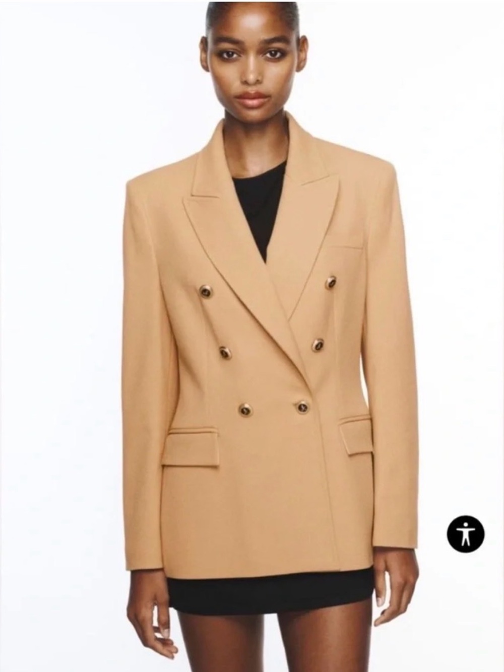 Zara Tan Double-Breasted Blazer Jacket
